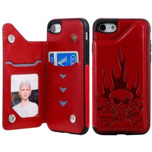For iPhone SE 2020 / 8 / 7 Skull Head Embossing Pattern Shockproof Protective Case with Holder & Card Slots & Wallet(Red)