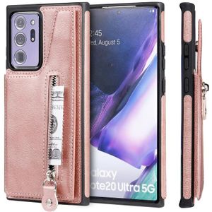 Solid Color Double Buckle Zipper Shockproof Protective Case For Samsung Galaxy Note20 Ultra(Rose Gold)