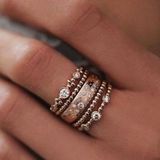 5 PCS/Set Fashion Women Rose Gold Rhinestone Elegant Rings Jewelry Set  Ring Size:8