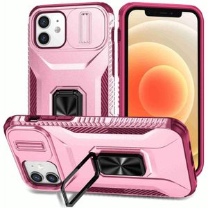 Voor iPhone 12 / 12 Pro Sliding Camshield-houder telefoonhoesje (roze + roze rood)