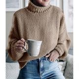 Fashion Thick Thread Turtleneck Knit Sweater (Color:Khaki Size:L)