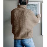Fashion Thick Thread Turtleneck Knit Sweater (Color:Khaki Size:L)