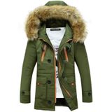Long Section Cotton Suit Men Plus Velvet Thick Warm Jacket Large Fur Collar Coat Lovers Jacket  Size:XXL(Army Green)