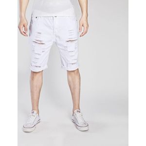 Summer Casual Ripped Denim Shorts for Men (Color:White Size:M)
