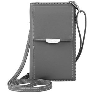 Summer Women Phone Shoulder Bag  PU Leather Money Wallet  Mini Chain Mobile Crossbody Bag(Gray)