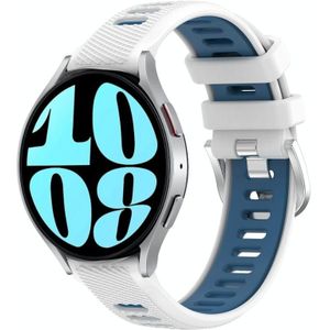 Voor Samsung Galaxy Watch 6 44 mm 20 mm sport tweekleurige stalen gesp siliconen horlogeband (wit + blauw)