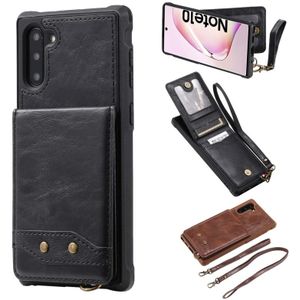 Voor Galaxy Note 10 Vertical Flip Wallet Shockproof Back Cover Protective Case met Houder & Card Slots & Lanyard & Photos Frames(Zwart)