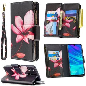 For Huawei P Smart (2019) Colored Drawing Pattern Zipper Horizontal Flip Leather Case with Holder & Card Slots & Wallet(Lotus)