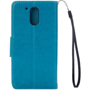 For Motorola Moto G (4rd gen) Plus Pressed Flowers Leather Case with Holder & Card Slots & Wallet(Blue)