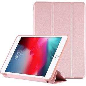 PU Plastic Bottom Case Foldable Deformation Left and Right Flip Leather Case with Three Fold Bracket & Smart Sleep for iPad mini 2019 (Rose Gold)