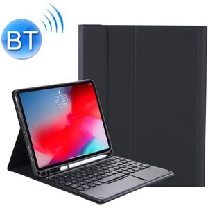 YT098B-A Detachable Candy Color Skin Texture Round Keycap Bluetooth Keyboard Leather Case with Touch Control & Pen Slot & Stand For iPad Air 4 10.9 inch (2020)(Black)