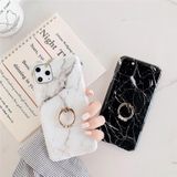 For iPhone 11  TPU Smooth Marble with Ring Metal Rhinestone Bracket Mobile Phone Protective Case(Gold Jade Q1)
