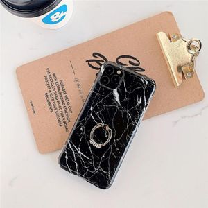 For iPhone 11  TPU Smooth Marble with Ring Metal Rhinestone Bracket Mobile Phone Protective Case(Gold Jade Q1)