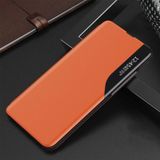 For Huawei P40 Lite / Nova 6 SE / Nova 7i Side Display Magnetic Shockproof Horizontal Flip Leather Case with Holder(Orange)