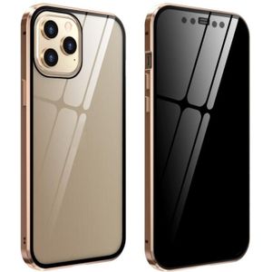 Double Sides Tempered Glass Magnetic Adsorption Metal Frame Anti-peep Screen Case For iPhone 12 / 12 Pro(Gold)