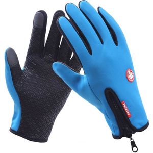 Fietshandschoenen Full Finger Neopreen PU ademend leer warme winter outdoor sporthandschoenen (blauw)