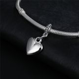 20 PCS Heart Shape Smooth Surface Bead Silvering Big Hole Charm Pendants Fit Necklace