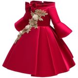 Girls European Style Embroidered Dress Prom Dress  Size:140cm(Red)