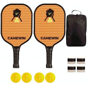 CAMEWIN Carbon Fiber Pickleball Racket Set Inclusief 2 Peddels + 4 Ballen + 4 Handlijm + 1 Cover Bag (Oranje)