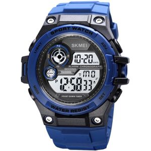 SKMEI 1759 Dual Time Digital Display Waterproof PU Leather Strap Luminous Electronic Watch(Navy Blue)