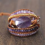 Women Handmade Boho Natural Amethyst Bracelet(Purple)