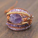 Women Handmade Boho Natural Amethyst Bracelet(Purple)