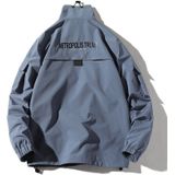 Letters Printed Stand Collar Pullover Coat Loose Casual Jacket for Men (Color:Grey Blue Size:M)