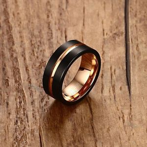 Europe and America Style Men Classic Ring Pure Tungsten Carbide Hand-brushed Rose Gold Plating Ring  Size: 9  Diameter: 19mm  Perimeter: 59.8mm