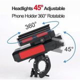 MT-001 5 in 1 Outdoor Cycling Bike Front Light With Emergency Light & Horn Bracket  2000 mAh (Red Black)