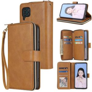 For Huawei P40 Lite Zipper Wallet Bag Horizontal Flip PU Leather Case with Holder & 9 Card Slots & Wallet & Lanyard & Photo Frame(Brown)