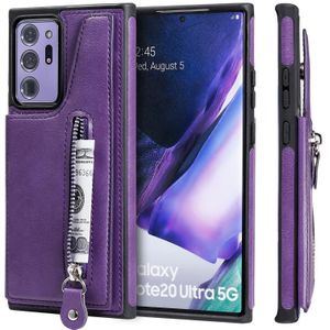 Solid Color Double Buckle Zipper Shockproof Protective Case For Samsung Galaxy Note20 Ultra(Purple)