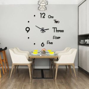 Acrylic Large Wall Clocks Sticker Modern Design Living Room 3D DIY Quartz Watch Silent Movement Home Decor  Sheet Size:Diameter 60cm(Black)