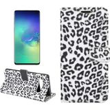 Leopard Texture PU + TPU Horizontal Flip Leather Case for Galaxy S10  with Holder & Card Slots & Wallet (White)