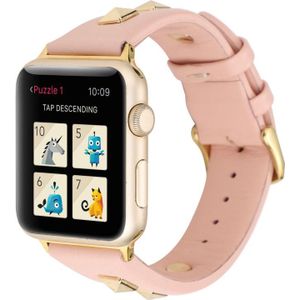 Enkele rij geklonken lederen horlogeband voor Apple Watch Ultra 49 mm / serie 8 & 7 45 mm / SE 2 & 6 & SE & 5 & 4 44 mm / 3 & 2 & 1 42 mm (roze goud)