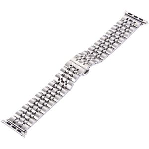For Apple Watch 38mm Hidden Butterfly Buckle 7 Beads Stainless Steel Watchband(Silver)