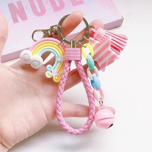 4 PCS Cute Soft Clay Rainbow Keychain Student Schoolbag Lollipop Pendant  Colour: Pink Rope Rainbow