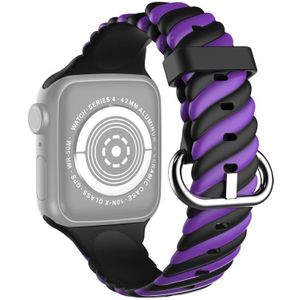 Two-color Twist Silicone Replacement Strap Watchband For Apple Watch Series 7 & 6 & SE & 5 & 4 40mm  / 3 & 2 & 1 38mm(Purple Black)