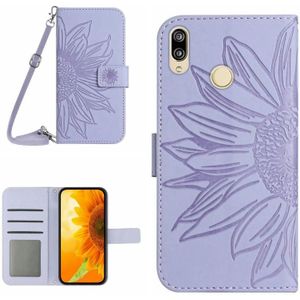 Voor Huawei P20 Lite Skin Feel Sun Flower Pattern Flip Leather Phone Case met Lanyard (Paars)