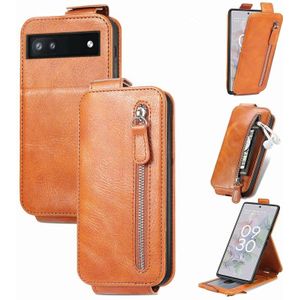 Voor Google Pixel 6a Zipper Wallet Vertical Flip Leather Phone Case (Bruin)
