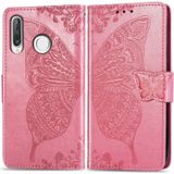 Butterfly Love Flowers Embossing Horizontal Flip Leather Case for Huawei P30 Lite / Nova 4e  with Holder & Card Slots & Wallet & Lanyard (Pink)