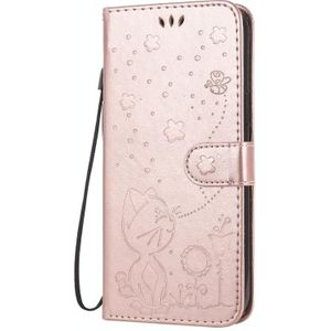 For iPhone 12 Pro Max Cat Bee Embossing Pattern Shockproof Horizontal Flip Leather Case with Holder & Card Slots & Wallet(Rose Gold)
