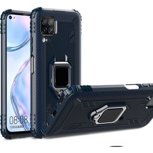 For Huawei nova 7i Carbon Fiber Protective Case with 360 Degree Rotating Ring Holder(Blue)