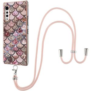 Voor LG Velvet 4G / Fluwelen 5G / G9 Galvaniseren Patroon IMD TPU Schokbestendig Case met Neck Lanyard (roze schubben)