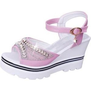 Woord gesp met strass platform spons sandalen  schoenmaat: 35 (roze)