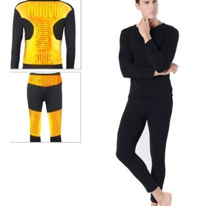 Men and Women Charging Heating Cold-proof Thermal Underwear Set (Color:Black Size:S)