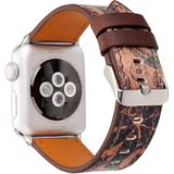 For Apple Watch Series 3 & 2 & 1 38mm Retro Flower Series Ancient Murals Pattern Wrist Watch Genuine Leather Band