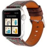 For Apple Watch Series 3 & 2 & 1 38mm Retro Flower Series Ancient Murals Pattern Wrist Watch Genuine Leather Band