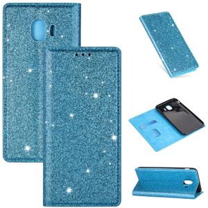 For Samsung Galaxy J4 (2018) Ultrathin Glitter Magnetic Horizontal Flip Leather Case with Holder & Card Slots(Sky Blue)
