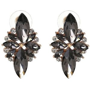 Five-leaf Petal Crystal Earrings Pink Diamond Earrings Simple Jewelry(black)