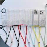 Voor iPhone 14 Pro Max Lanyard Glitter Epoxy Clear Phone Case